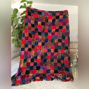Vintage Boho Retro Velvet Quilt 84x100 Colorful Patchwork